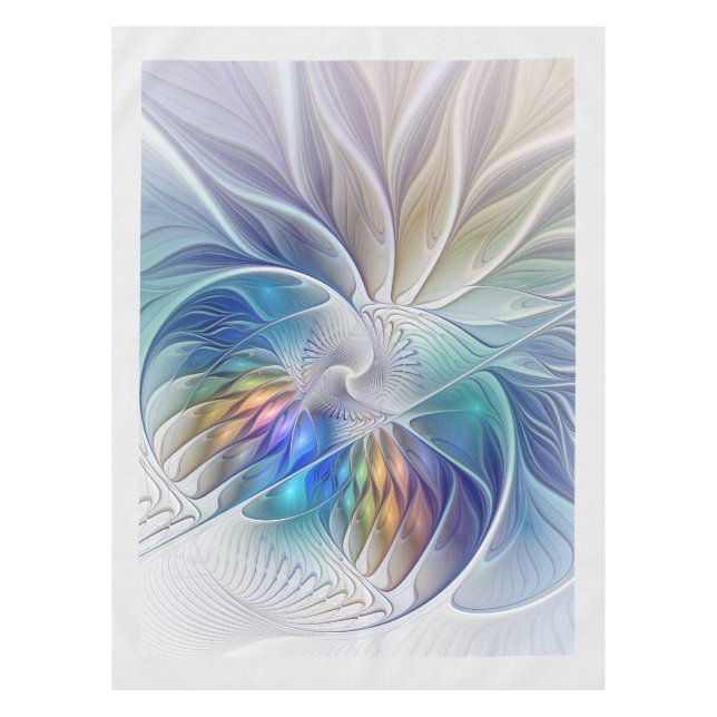 Floral Fantasy, Colourful Abstract Fractal Flower Tablecloth (Front)