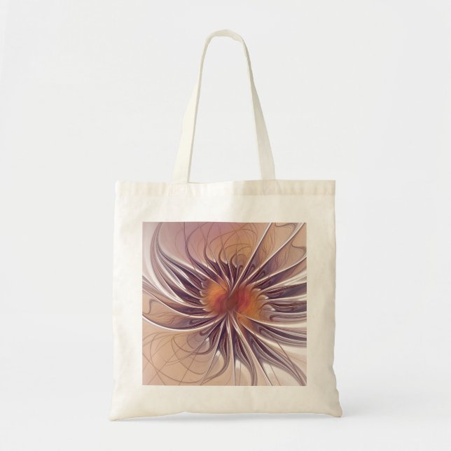 Floral Fantasy, Colourful Abstract Fractal Flower. Tote Bag (Front)