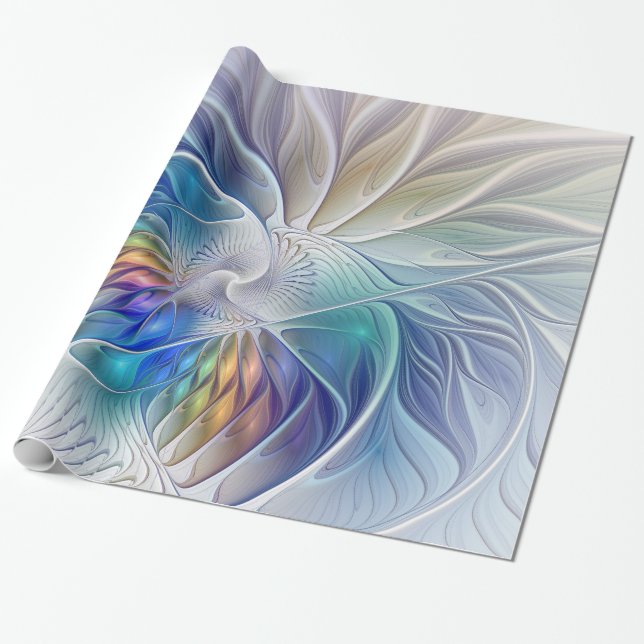 Floral Fantasy, Colourful Abstract Fractal Flower Wrapping Paper (Unrolled)