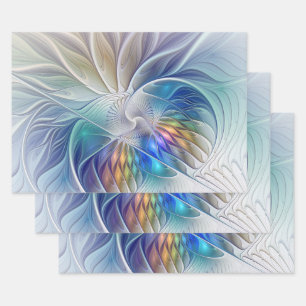 Floral Fantasy, Colourful Abstract Fractal Flower Wrapping Paper Sheet