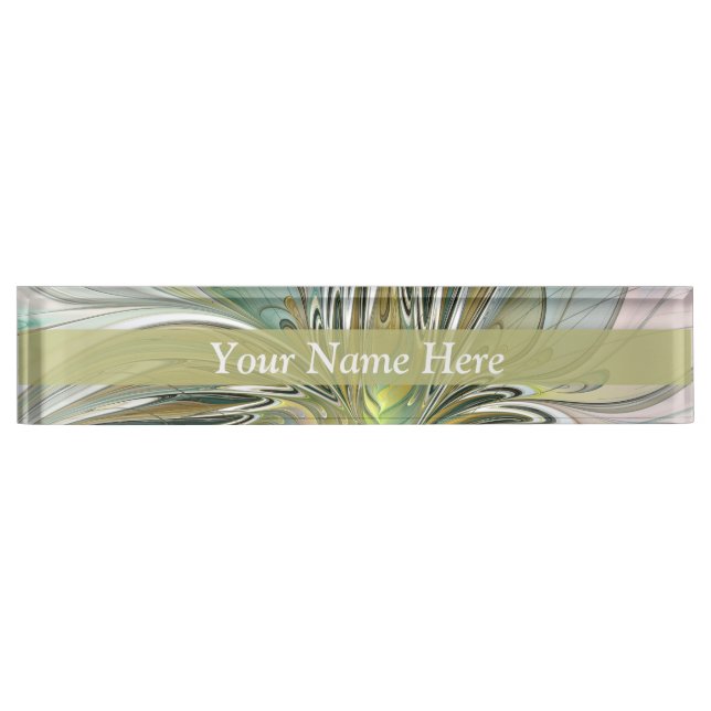 Floral Fantasy Fractal Art Flower With Gold Text Nameplate (Front)