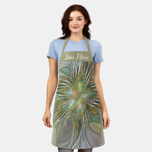 Floral Fantasy Fractal Flower With Gold Best Mum Apron