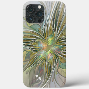 Floral Fantasy Fractal Flower With Gold Initials iPhone 13 Pro Max Case