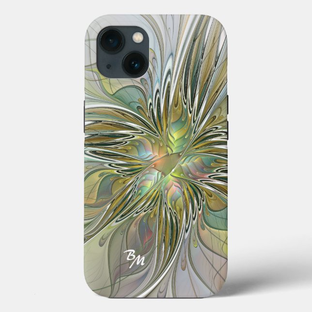 Floral Fantasy Fractal Flower With Gold Initials Case-Mate iPhone Case (Back)