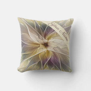 Floral Fantasy Gold Aubergine Abstract Art Name Cushion