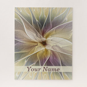 Floral Fantasy Gold Aubergine Abstract Art Name Jigsaw Puzzle