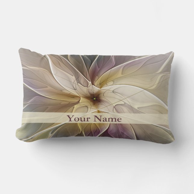 Floral Fantasy Gold Aubergine Abstract Art Name Lumbar Cushion (Front)