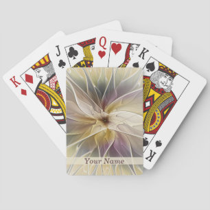 Floral Fantasy Gold Aubergine Abstract Art Name Playing Cards