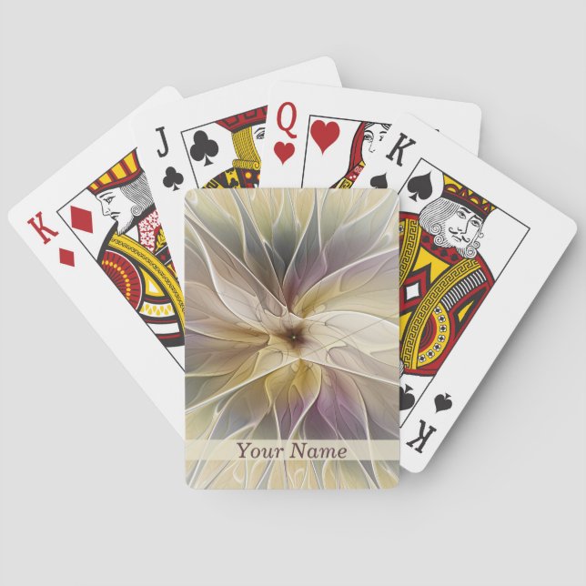 Floral Fantasy Gold Aubergine Abstract Art Name Playing Cards (Back)