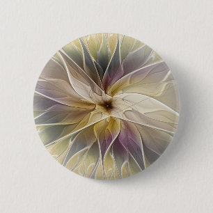 Floral Fantasy Gold Aubergine Abstract Fractal Art 6 Cm Round Badge