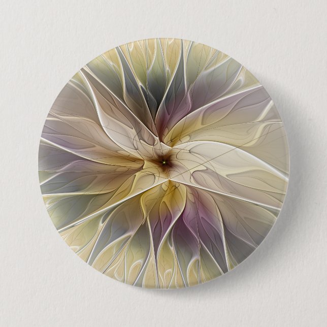 Floral Fantasy Gold Aubergine Abstract Fractal Art 7.5 Cm Round Badge (Front)