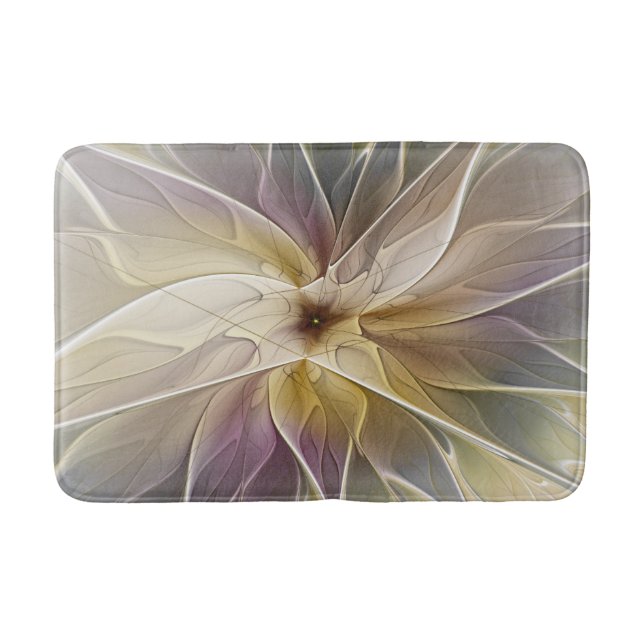 Floral Fantasy Gold Aubergine Abstract Fractal Art Bath Mat (Front)