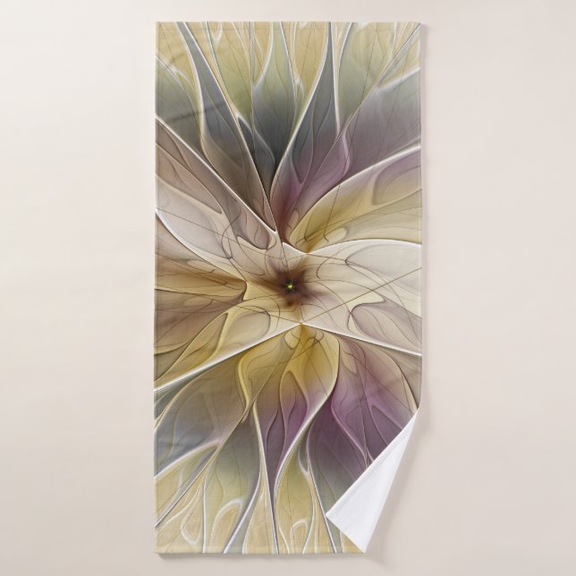Floral Fantasy Gold Aubergine Abstract Fractal Art Bath Towel (Bath Towel)