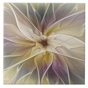 Floral Fantasy Gold Aubergine Abstract Fractal Art Ceramic Tile