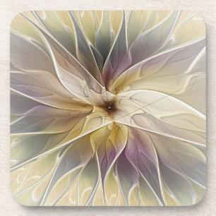 Floral Fantasy Gold Aubergine Abstract Fractal Art Coaster