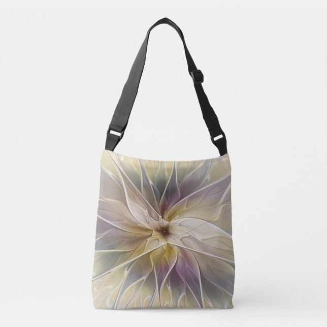 Floral Fantasy Gold Aubergine Abstract Fractal Art Crossbody Bag (Front)