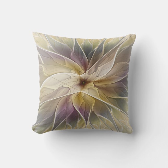 Floral Fantasy Gold Aubergine Abstract Fractal Art Cushion (Front)