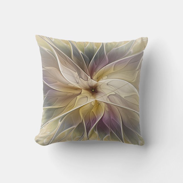 Floral Fantasy Gold Aubergine Abstract Fractal Art Cushion (Front)