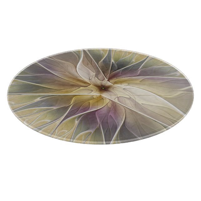 Floral Fantasy Gold Aubergine Abstract Fractal Art Cutting Board (Corner)