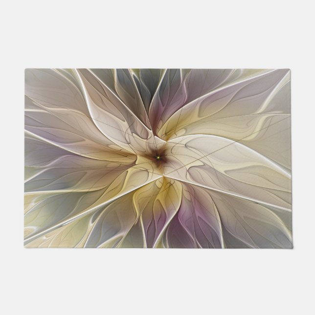 Floral Fantasy Gold Aubergine Abstract Fractal Art Doormat (Front)