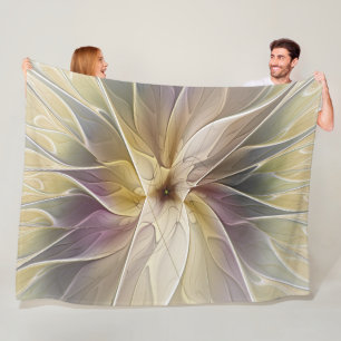 Floral Fantasy Gold Aubergine Abstract Fractal Art Fleece Blanket