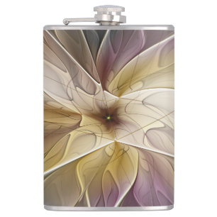 Floral Fantasy Gold Aubergine Abstract Fractal Art Hip Flask