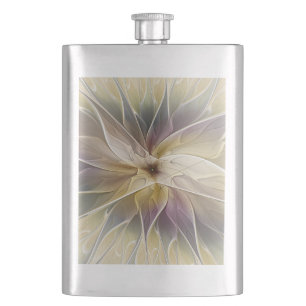 Floral Fantasy Gold Aubergine Abstract Fractal Art Hip Flask
