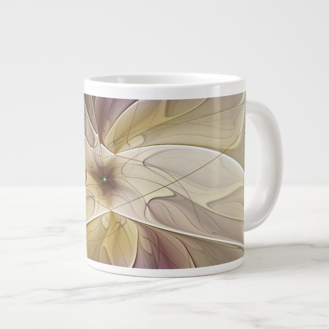 Floral Fantasy Gold Aubergine Abstract Fractal Art Large Coffee Mug (Front Right)