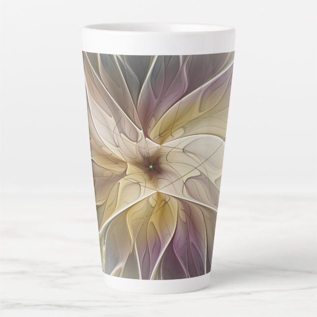 Floral Fantasy Gold Aubergine Abstract Fractal Art Latte Mug (Front)