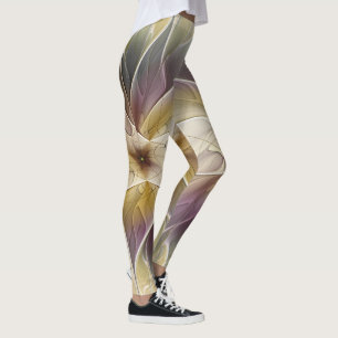 Floral Fantasy Gold Aubergine Abstract Fractal Art Leggings