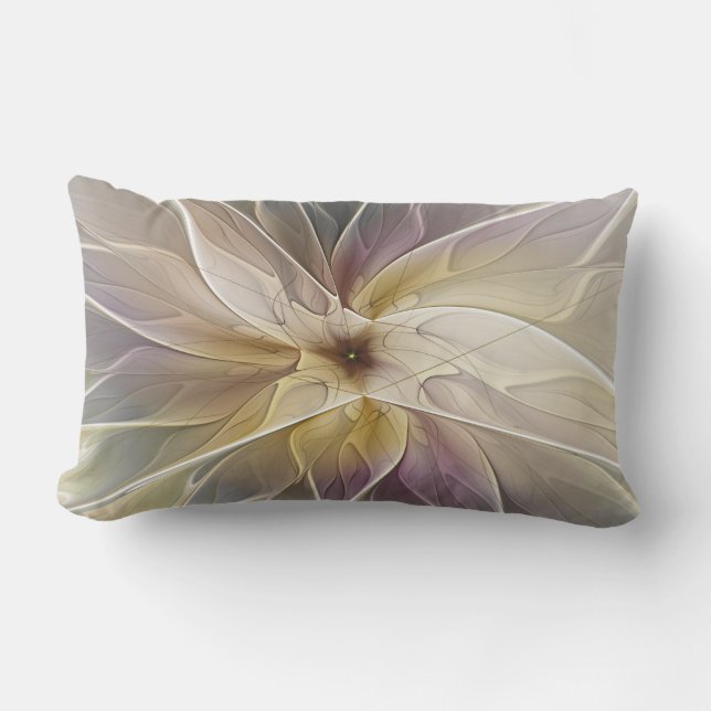 Floral Fantasy Gold Aubergine Abstract Fractal Art Lumbar Cushion (Front)