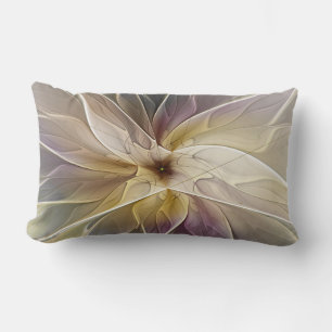 Floral Fantasy Gold Aubergine Abstract Fractal Art Lumbar Cushion