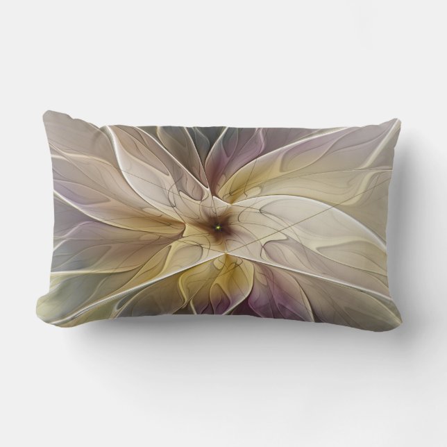 Floral Fantasy Gold Aubergine Abstract Fractal Art Lumbar Cushion (Front)