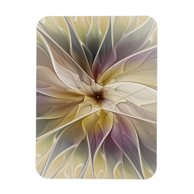 Floral Fantasy Gold Aubergine Abstract Fractal Art Magnet (Vertical)