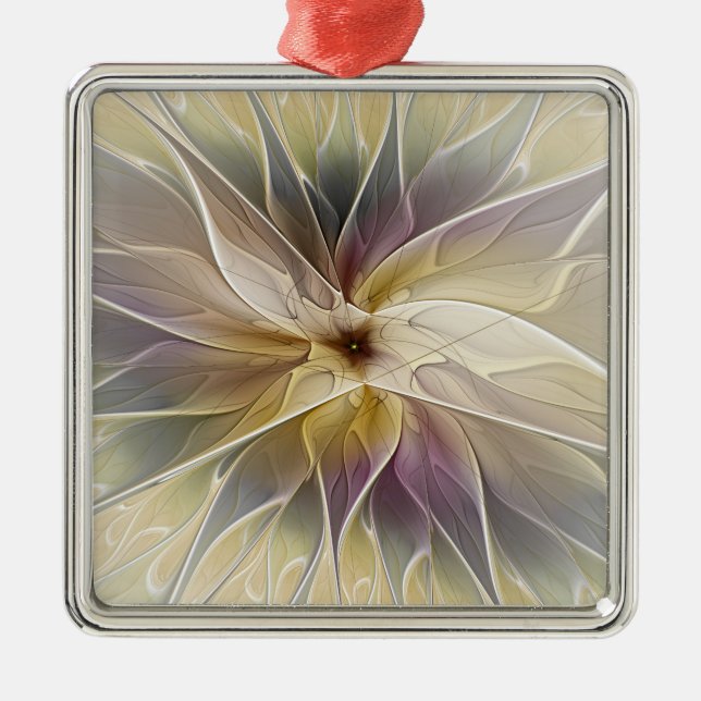 Floral Fantasy Gold Aubergine Abstract Fractal Art Metal Ornament (Front)