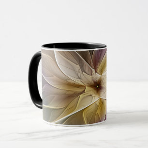 Floral Fantasy Gold Aubergine Abstract Fractal Art Mug