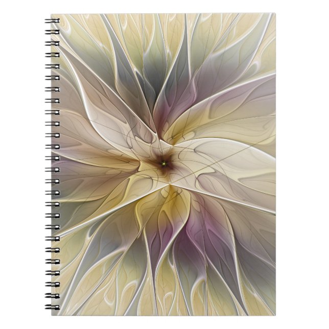 Floral Fantasy Gold Aubergine Abstract Fractal Art Notebook (Front)