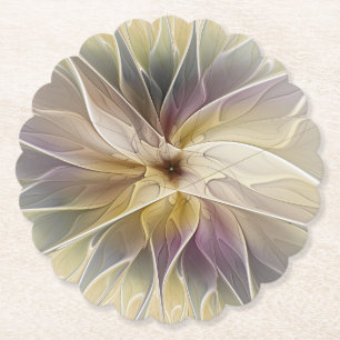 Floral Fantasy Gold Aubergine Abstract Fractal Art Paper Coaster
