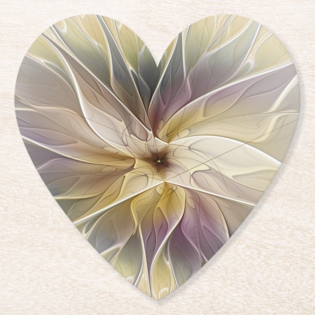 Floral Fantasy Gold Aubergine Abstract Fractal Art Paper Coaster (Front)
