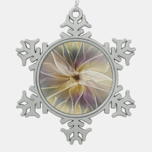 Floral Fantasy Gold Aubergine Abstract Fractal Art Snowflake Pewter Christmas Ornament