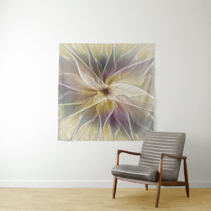 Floral Fantasy Gold Aubergine Abstract Fractal Art Tapestry