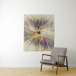 Floral Fantasy Gold Aubergine Abstract Fractal Art Tapestry