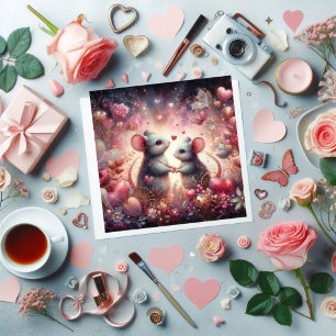 Floral Fantasy Hearts Mice Watercolor Valentine Holiday Card