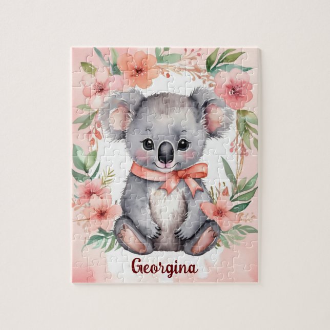 Floral Fantasy Koala Personalised Kids Jigsaw Puzzle (Vertical)