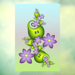 Floral Fantasy Lilac Flowers Green Shapes Fractal