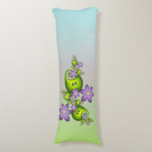 Floral Fantasy Lilac Flowers Green Shapes Fractal Body Cushion