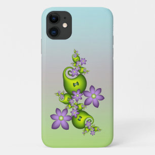Floral Fantasy Lilac Flowers Green Shapes Fractal iPhone 11 Case