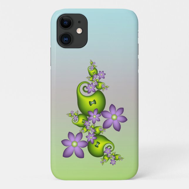 Floral Fantasy Lilac Flowers Green Shapes Fractal Case-Mate iPhone Case (Back)
