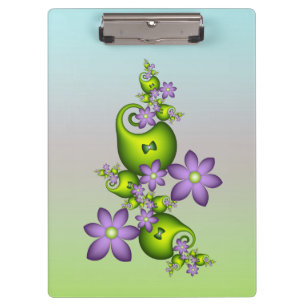 Floral Fantasy Lilac Flowers Green Shapes Fractal Clipboard