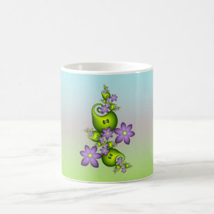 Floral Fantasy Lilac Flowers Green Shapes Fractal Coffee Mug